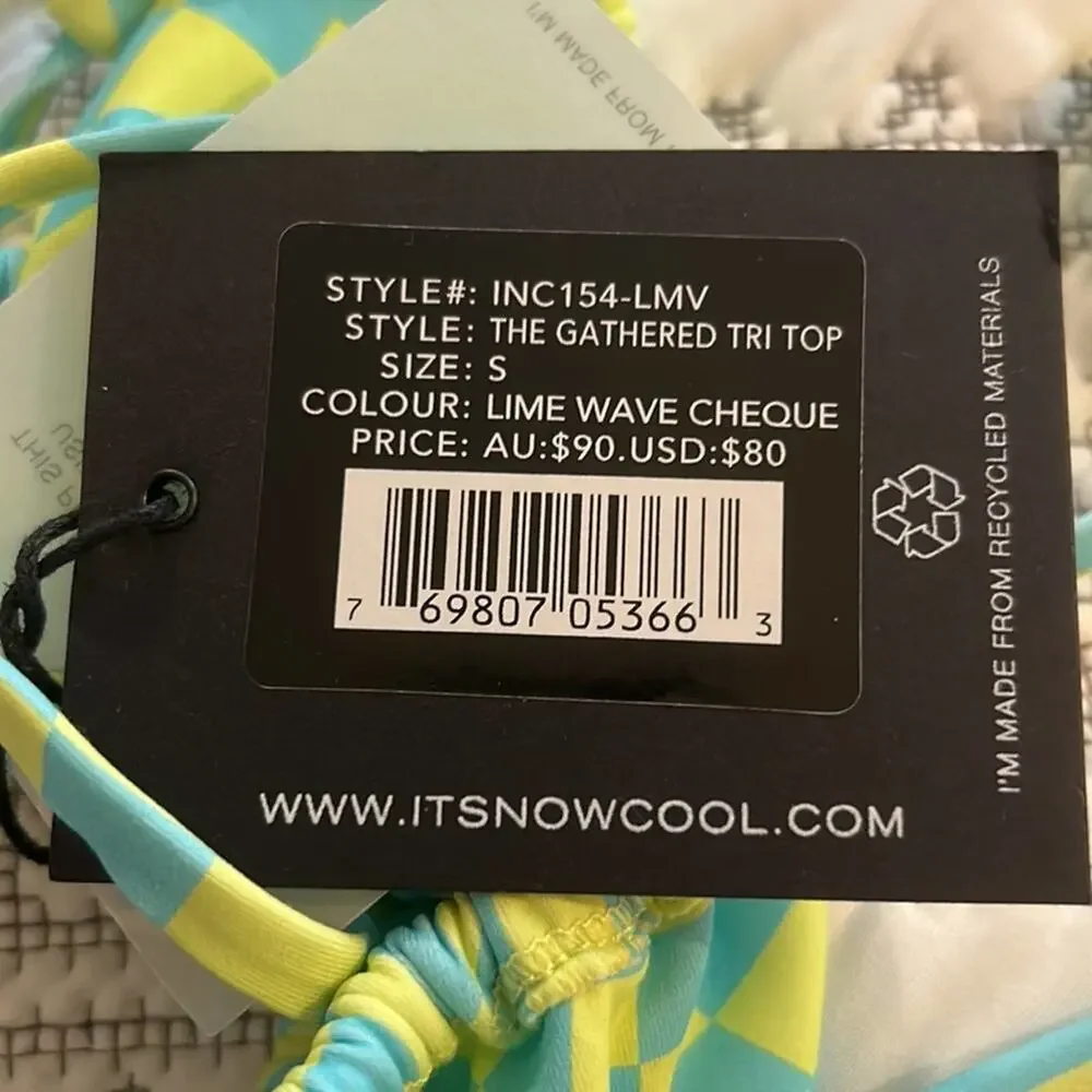 NWT (Free People) It’s Now Cool lime wave cheque string bikini top